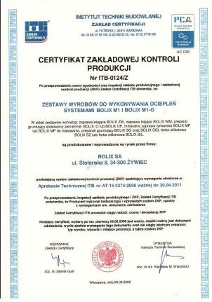 CERTYFIKAT ZKP Nr ITB-0124/Z